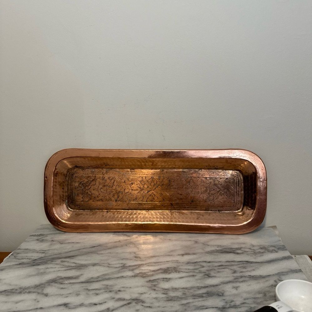 Copper Vanity Tray floral embossed hammered design